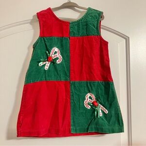 Vintage Rare Editions Christmas Corduroy Jumper Dress Red & Green Candy Cane 4T